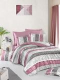 Nuit Des Rêves Elegant satijnen quilt coverset (135x200 cm), 100% katoen, Dusty Rose & Grey | 210 Thread Count, machinewasbaar, envelop en knoopsluiting, luxe comfort