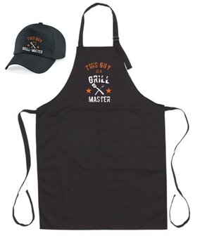 mijncadeautje Fashion BBQ-schort - Grill Master met Bestek - zwart - XXL 97 x 68 cm - gratis Barbecue cap