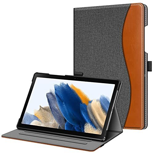 Fintie Hoes voor Samsung Galaxy Tab A8 10,5 inch 2021 SM-X200/X205/X207, multi-hoek folio beschermhoes documentsleuven en automatische slaap-/waakfunctie, jeanslook donkergrijs