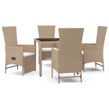 vidaXL 5-delige Tuinset met kussens poly rattan beige