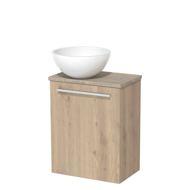 Maxaro Toiletmeubel met Waskom Mineraalmarmer Modulo Lichtbruin Eiken Vlak 41 cm Lichtgrijs Eiken Blad