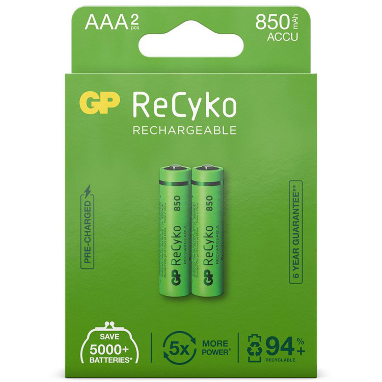 GP Batteries AAA batterij Oplaadbaar NiMH 850 mAh ReCyko 1,2V 2 stuks oplaadbare batterij
