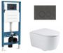 QeramiQ Dely Swirl Toiletset - reservoir encastré Qeramiq Flush - abattant 35mm - plaque de commande en pierre naturelle marbre foncé - boutons ronds - blanc brillant