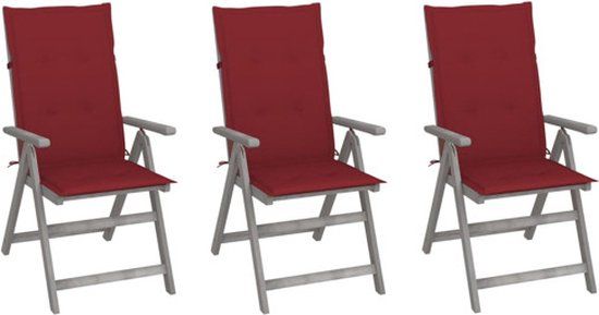 vidaXL Tuinstoelen 3 st verstelbaar met kussens massief acaciahout Wijnrood