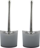 MSV Toiletborstel in houder/wc- 2x -borstel Aveiro - PS kunststof/rvs - lichtgrijs/zilver - 37 x 14 cm