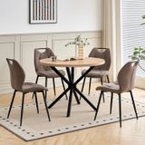 Groupe de salle à manger composé de 4 chaises et d'une table ronde - Ensemble de salle à manger - Design moderne et minimaliste - Chaises rembourrées - Cadre en métal - Convient pour la maison et les cafés - Marron