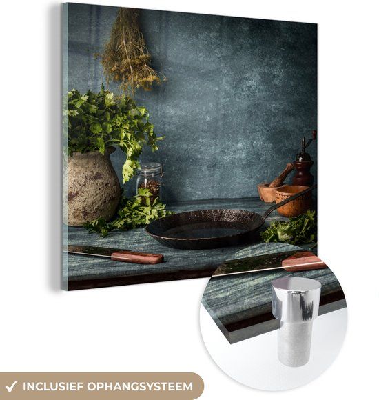 MuchoWow® Glasschilderij 20x20 cm - Acrylglas Schilderij - Kruiden - Rustiek