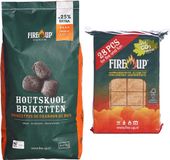 fire up BBQ starterspakket - houtskool briketten 5 kilo - barbecue aanmaakblokjes 28x