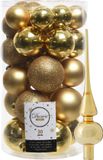 Decoris Kerstballen 30x stuks - Goud 4/5/6 cm Kunststof Mat/Glans/Glitter Mix en Glans Glas Piek 26 cm