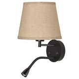 BARCELONA Led-wandlamp, grote flexibele buis, lampenkap van kaki linnen en zwarte behuizing, onafhankelijk dubbel licht, modern en industrieel, klassiek en hedendaags, ideaal voor slaapkamer en woonkamer