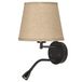 BARCELONA Led-wandlamp, grote flexibele buis, lampenkap van kaki linnen en zwarte behuizing, onafhankelijk dubbel licht, modern en industrieel, klassiek en hedendaags, ideaal voor slaapkamer en woonkamer