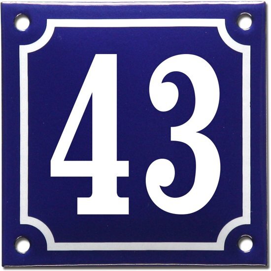 EmailleDesignÂ® Emaille huisnummer blauw/wit nr. 43