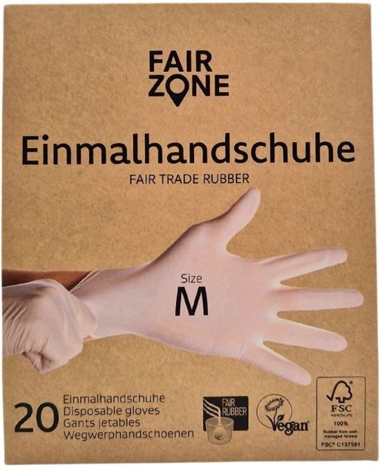 Fairzone - Latex Wegwerphandschoenen - Wegwerphandschoenen - Natuurrubber - Maat M - 20 stuks