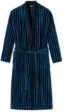 SCHIESSER Essentials badjas - heren badjas softvelours donkerblauw gestreept