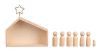 Rayher 64539505 Houten kribbe met figuren, hout FSC-gecertificeerd, 22 x 5,6 x 21,5 cm, 9-delig, moderne kleine wieg om individueel te beschilderen, naturel