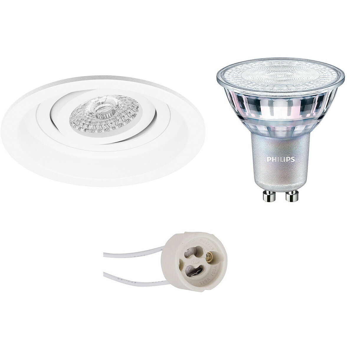 BES LED LED Spot Set - Pragmi Domy Pro - GU10 Fitting - Inbouw Rond - Mat Wit - Verdiept - Kantelbaar - Ø105mm - Philips - MASTER 927 36D VLE - 4.9W - Warm Wit 2200K-2700K - DimTone Dimbaar