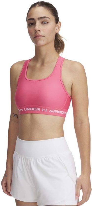 Under Armour Crossback Mid Bra Dames Sportbeha - Roze - Wit