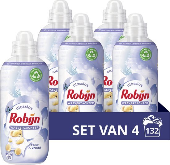 Robijn Classics Puur &amp; Zacht Wasverzachter - 4 x 33 wasbeurten - Voordeelverpakking