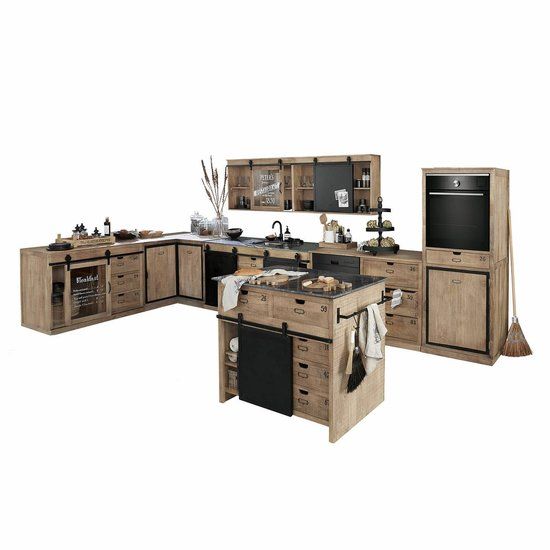 LOBERON Keukenkast set van 5 Oakland bruin/zwart