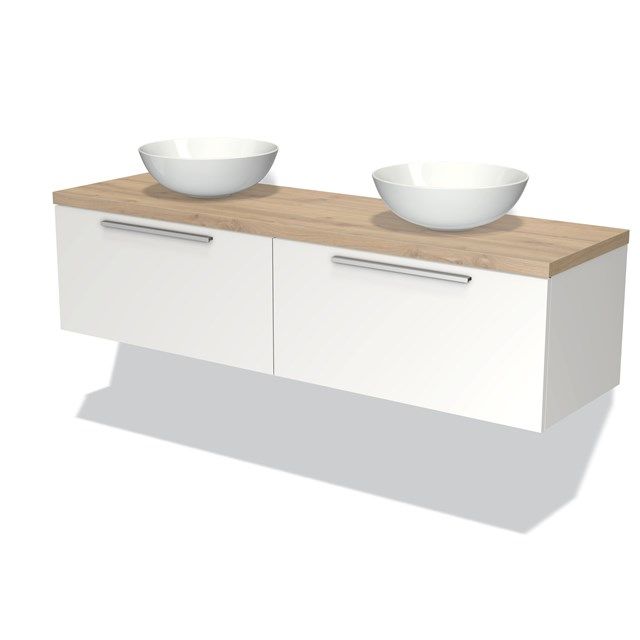 Maxaro Badkamermeubel Modulo Plato 160cm Mat Wit 2 Lades Lichtbruin Eiken