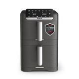Tefal Easy Fry Crispy Stack heteluchtfriteuse met dubbele kamer, 6 programma's + handmatige modus, tot 40% ruimtebesparend, EvenFry, afneembare voorkant, kookmand, vaatwasmachinebestendig, donkergrijs