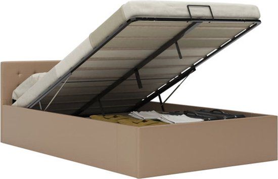vidaXL Bedframe met opslag hydraulisch kunstleer cappuccino 140x200 cm