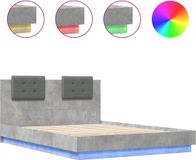 vidaXL Bedframe met hoofdbord en LED-verlichting, betongrijs, 150x200 cm