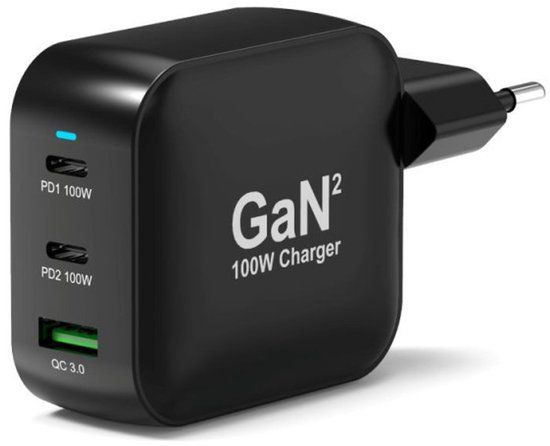 PORT Designs 902100PEU - GaN-technologie - 100 Watt - 3x USB-C - Met 1 USB-C kabel van 2 meter - 3 uitgangsaansluitingen
