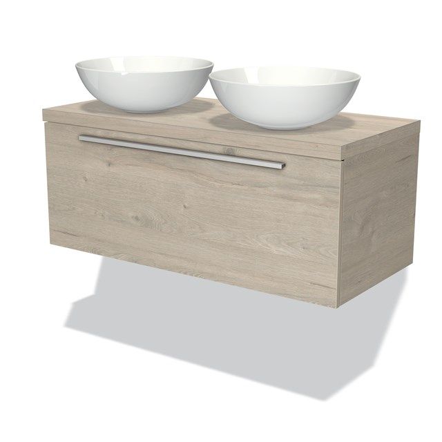 Maxaro Badkamermeubel Modulo Plato 100cm Lichtgrijs Eiken 1 Lade