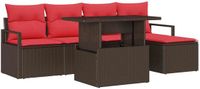 vidaXL Tuinbank Set 6 stuks Bruin en Rood Polyrattan