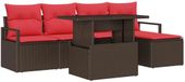 vidaXL Banc de jardin 6 pièces polyrotin marron et rouge