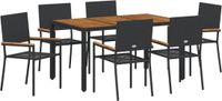 vidaXL Tuin Eettafel Set 7-delig Zwart Poly Rattan
