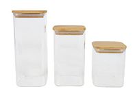 BIRAMBEAU - Set van 3 glazen potten - voorraaddozen - deksel in transparant/bruin - luchtdicht - 450 ml & 750 ml & 950 ml