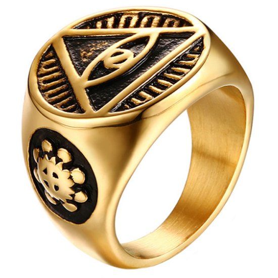 Mendes Steel Edelstaal zegelring voor mannen Eye Of Providence Gold-20mm