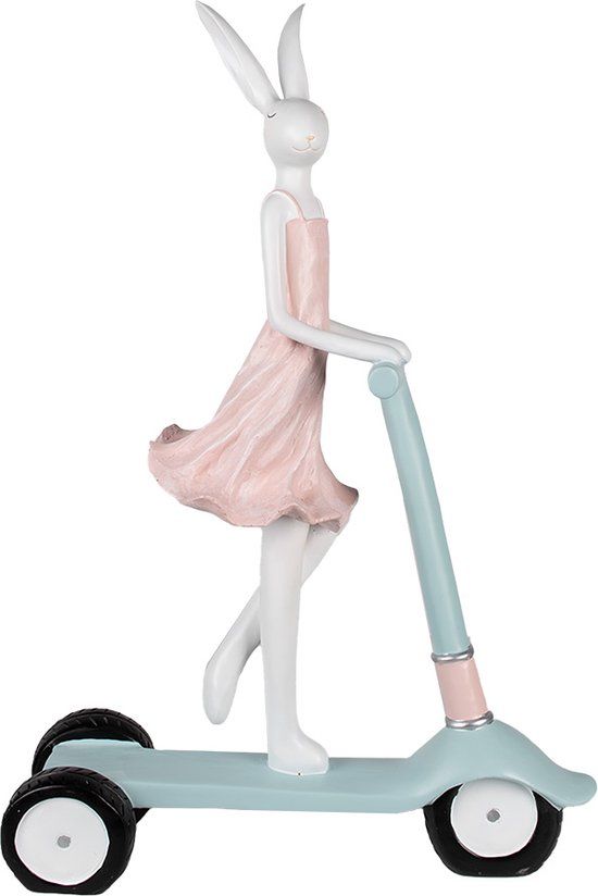 Clayre & Eef Beeld Konijn 62 cm Wit Roze Polyresin Paasdecoratie