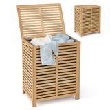 FANTASK Wasmand met deksel, groot, 80 liter, bamboe, met waszak
