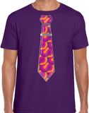 Bellatio Decorations Verkleed shirt heren - 70s stropdas - paars - jaren 70 - foute party - carnaval S
