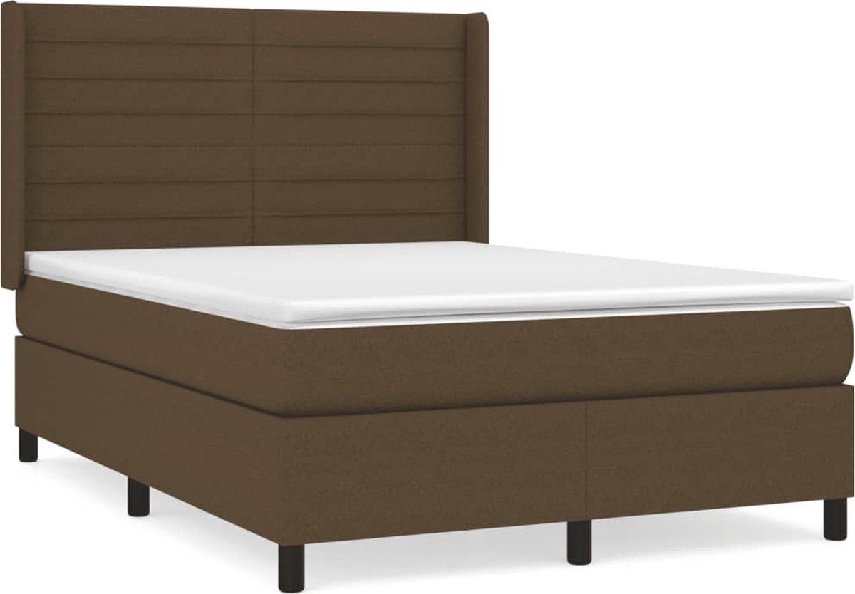vidaXL Boxspring Bed met Matras - Stof - Donkerbruin - 140x200 cm