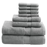 Madison Park Signature 100% katoenen luxe badhanddoeken-set, 800 g/m2, zeer absorberend, sneldrogend, spa-kwaliteit, 8-delig, 2 badhanddoeken, 2 handdoeken en 4 washandjes, grijs