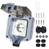 Buitenstopcontact, waterdicht IP66, opbouw, 16 A, geschikt voor vochtige ruimtes, buiten, met klapdeksel, outdoor stroomverdeler, tuinstopcontact, opbouwstopcontact, wandmontage, elektrische