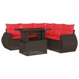 vidaXL 6-delige tuinbankset met kussens, bruin, polyrotan