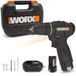 WORX WX121 Accu-slagboorschroevendraaier, 12 V, sterke borstelloze accuboorschroevendraaierset, 2 versnellingen tot 38 Nm, licht en compact, stationair 0-450/0-1700 rpm, met accu, oplader en koffer