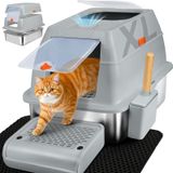 Merkloos Kattenbak XL - Roestvrij staal - Gesloten met deksel - 60 x 40 x 39,5 cm - Grijs