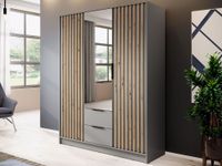 Armoire MELINDA 3 portes 2 tiroirs gris avec miroir