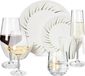 Melamin Camping Geschirr Set 4 Personen Limon Design 16 Teilig + 16 Milano Gläser Wassergläser Weingläser Champagner-Gläser Flûtes Tafelgeschirr Picknick BBQ Kochgeschirr