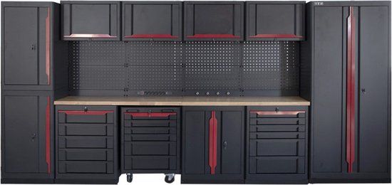 HBM Expert modulair werkplaatssysteem 17-delig zwart/rood