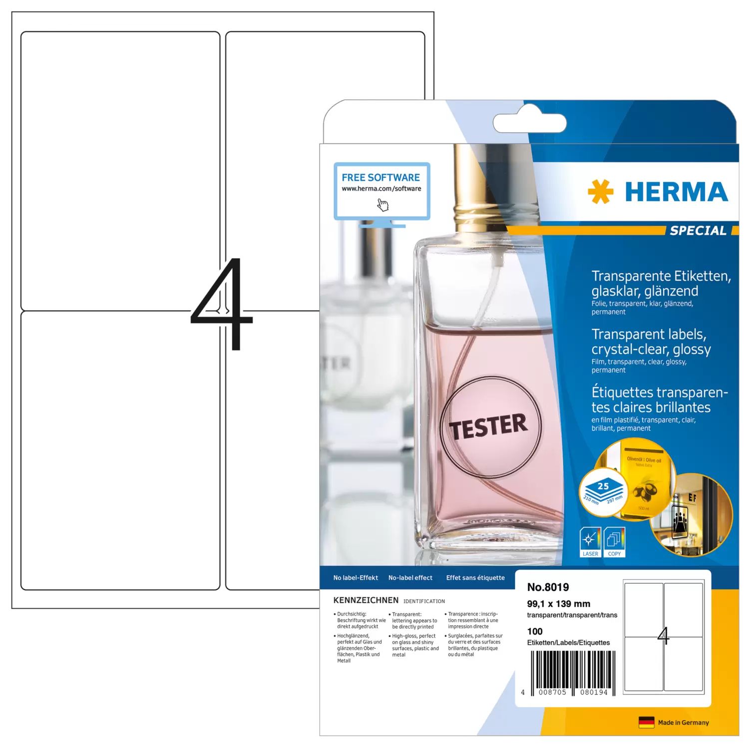 HERMA 8019 Printeretiketten - Transparant - Laser - 2018