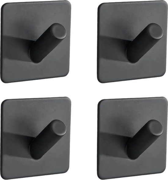 EAVY Handdoekhaakjes Zelfklevend Zwart - 4x Zelfklevende Haakjes - Handdoekhouder - Plakhaakjes - Wandhaak