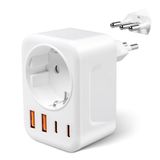 Adapter Italië stopcontact met 1 AC & 2 USB-A & 2 USB-C (3,4 A) reisadapter type L stopcontact DE naar IT stekkeradapter voor Uruguay, Chili, Ethiopië, Italië, Libië, Syrië, Tunesië