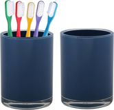 Home & Styling Badkamer Bekers - 2x - Tandenborstelhouder - Troyes - Kunststof - Blauw - 7 x 9 cm